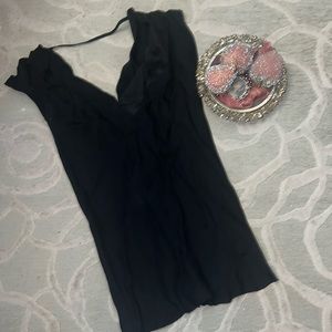 NWT🌷ANTHROPOLOGIE CORDELIA🌷Black silk rayon sheer ruffled cap sleeve blouse